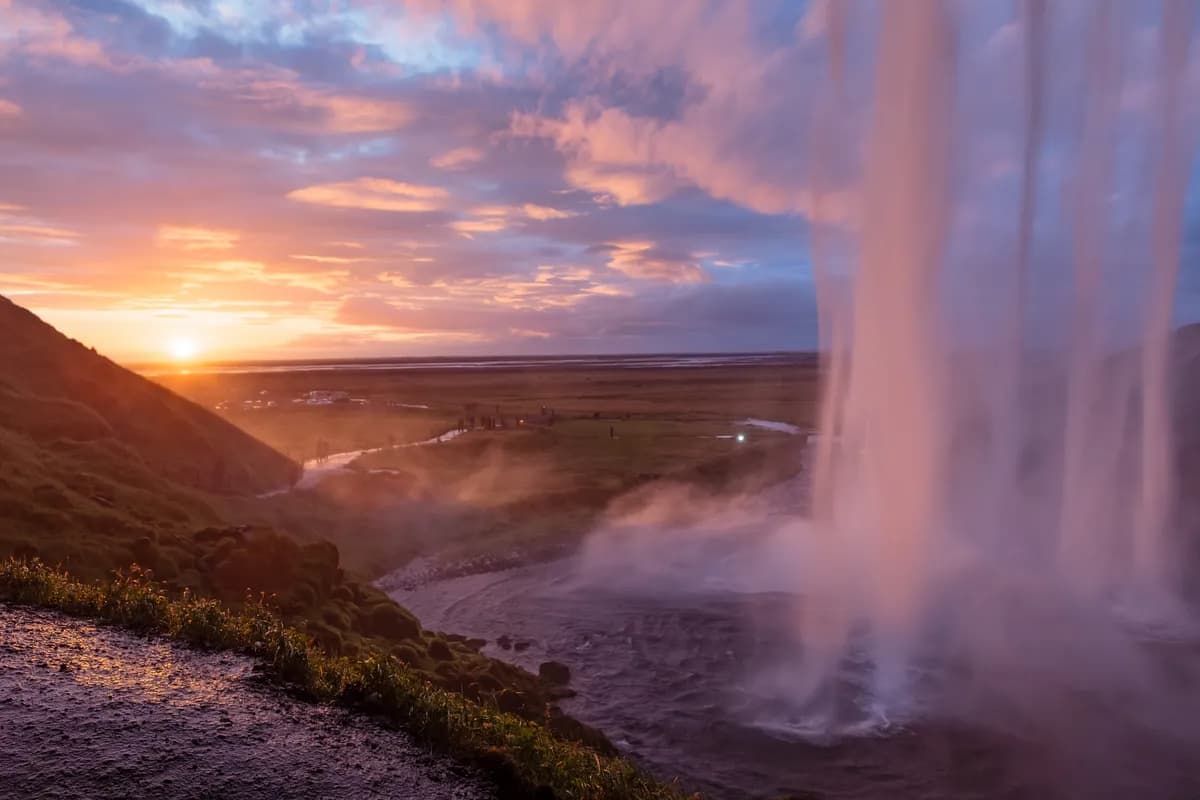 Waterfall at sunset